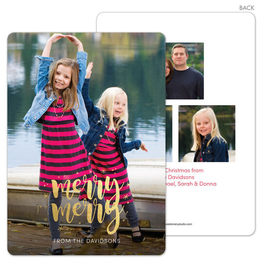 Merry Merry Gold Foil Vertical Photo Cards